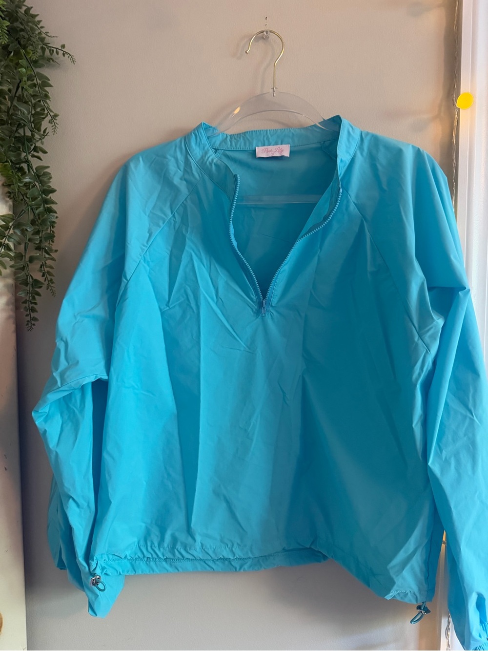 Pink Lily Turquoise Half-Zip Pullover Windbreaker